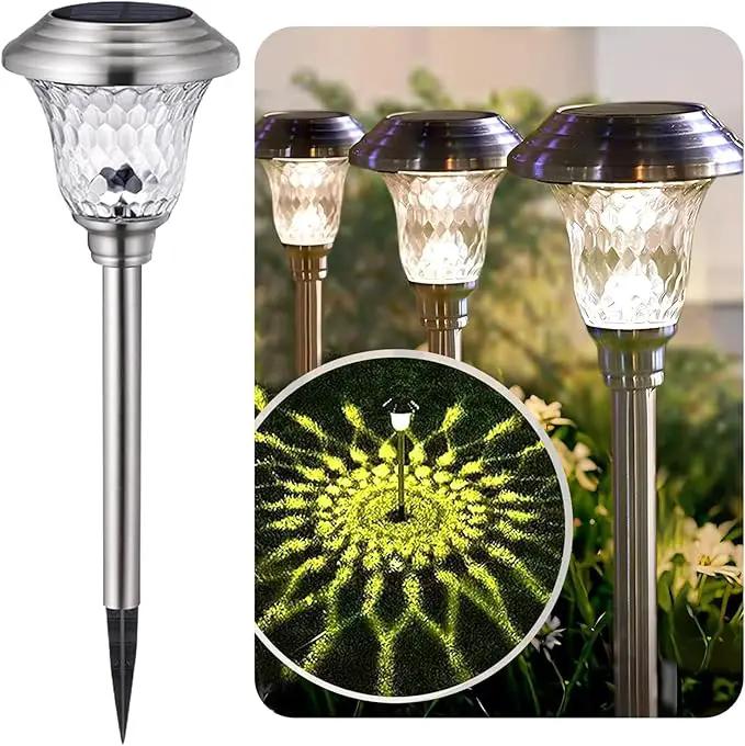 Beau Jardin 4 Pack Solar Pathway Lights Outdoor Stainless Steel Lights Solar Powered Waterproof Glass High Lumen Garden Landscape Path Yard Walkway Driveway Outside Color Changing Cool White Silver by GreenHaven Gardens