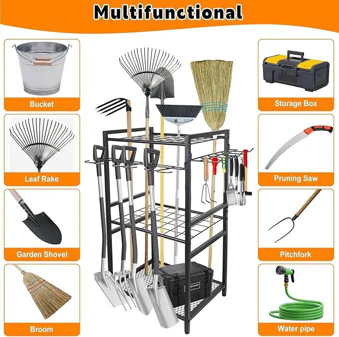 3 Tier Garden Tool Organizer, Yard Tool Tower Rack, Tool organizer up to 78 Tools, Heavy Duty Garden Tool Organizer for Garage, Yard, Patio, Shed, Indoors and Outdoors, Black by GreenHaven Gardens