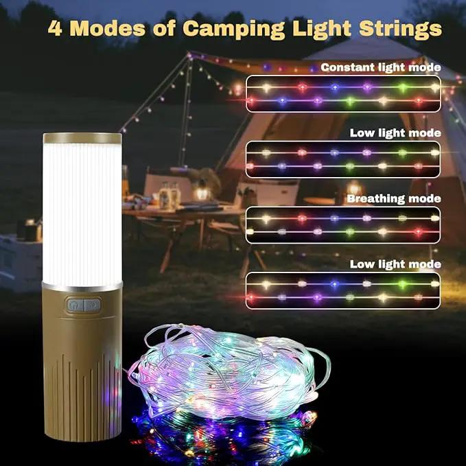 Camping Lantern with 49.2FT String, 2 in 1 Outdoor RGB String Lights with 4 Modes & 5 Modes Rechargeable Camping Lamp IPX4 Waterproof Portable LED Tent Light for Outdoor Yard Garden Decoration by GreenHaven Gardens