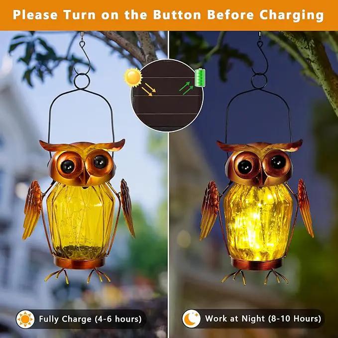 2 Pack Hanging Solar Lantern, Owl Solar Lanterns Outdoor Waterproof LED Glass Jar Lights for Garden Yard Tree Table Xmas Metal Decoration Lanterns by GreenHaven Gardens