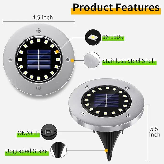 NFESOLAR Solar Lights Outdoor with 16 LEDs, Bright Solar Ground Lights Outdoor Waterproof Solar Pathway Lights for Yard Garden Lawn Walkway Driveway (White 8 Pack) by GreenHaven Gardens