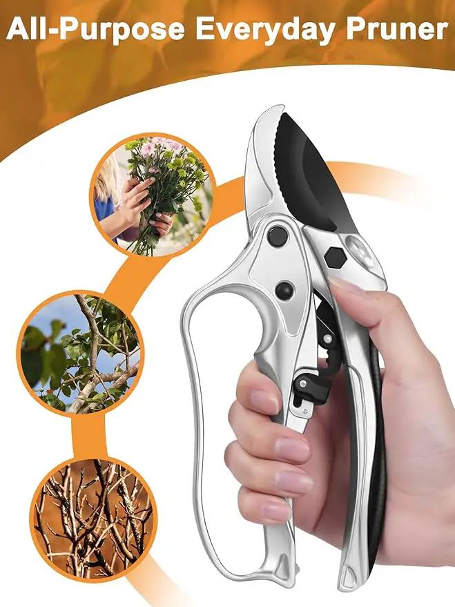 Ratchet Anvil Pruning Shears for Gardening Heavy Duty, Labor-Saving Design Garden Clippers for Arthritis Weak Hands, 3/4" Cut Capacity Branch Cutter for Tree Trimming, Flower, Rose, Plant by GreenHaven Gardens