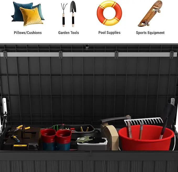Mars Villa 150 Gallon Outdoor Storage Box Waterproof, Large Resin Deck Box for Outdoor Patio Furniture Cushions, Pool Supplies, Garden Tools, with Hydraulic Hinge, UV-Resistant and Weatherproof, Black by GreenHaven Gardens