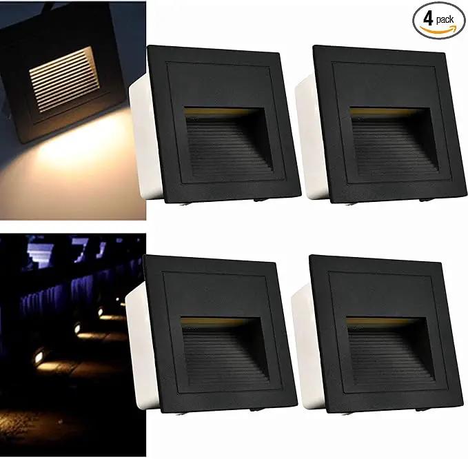 4Pack 3W LED Recessed Wall Light,120V Step Lights Warm White 3000K, IP65 Waterproof Stair Light Staircase Light lamp, Inside Outside Garden Balcony Corridor, Aluminum,Black by GreenHaven Gardens
