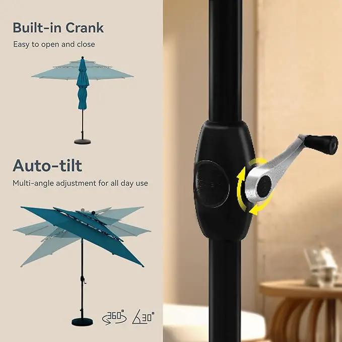 PHI VILLA 10ft Outdoor Patio Umbrellas for Outside, 3 Tier Vented Market Table Umbrella Windproof for Backyard, Deck, Garden, 1.5" Pole, Cyan（No Base） by GreenHaven Gardens