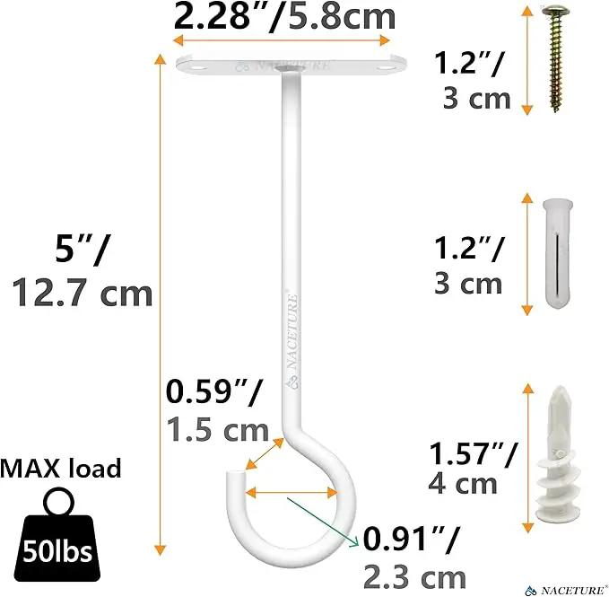 NACETURE Ceiling Hooks for Hanging Plants 4 Pack - Square Wall Mount Plant Hanger Indoor Hanging Hooks Metal Plant Bracket Iron Lanterns Hangers for Wind Chimes, Planters (5" White 4 Pack) by GreenHaven Gardens