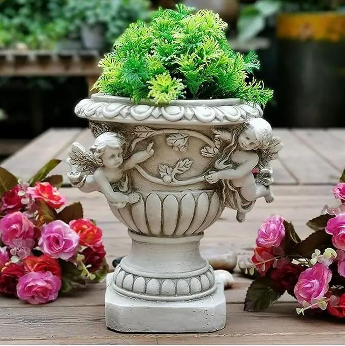 Cherub Angel Planters, Cherub Planter Flower Pots with Drain Hole for All House Plants, Patio Yard Decor, Polyresin, 8.46" H by GreenHaven Gardens