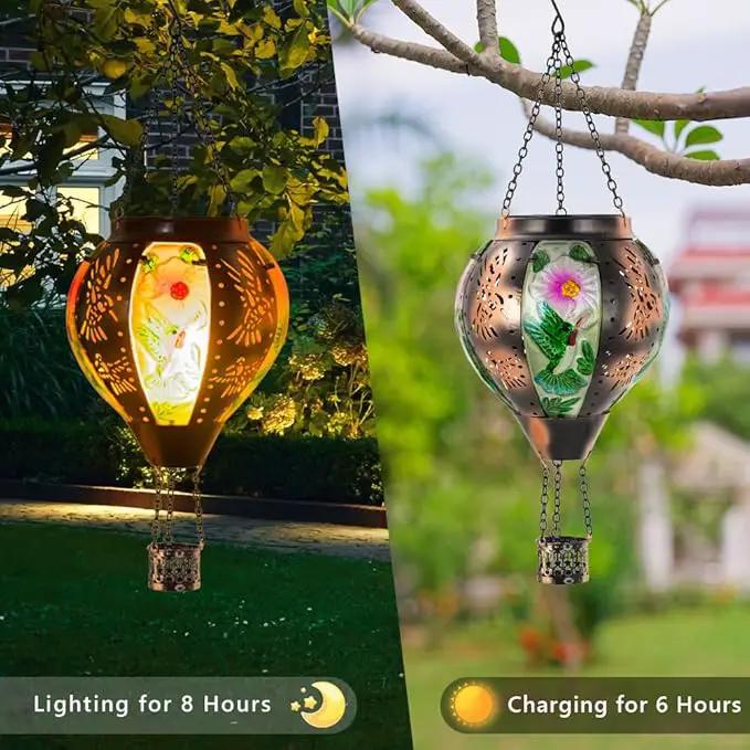 Starsoul Hummingbird Hot Air Balloon Solar Lantern Metal & Glass Solar Hot Air Balloon Hanging Garden Light Waterproof Outdoor Lantern for Patio Yard Party Decorations by GreenHaven Gardens