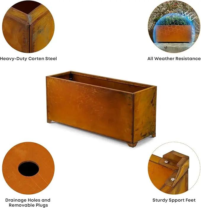 Stanbroil Corten Steel Planter Box for Outdoor Patio - 36 X12 X16 Inch Large Rectangular Metal Planter Box with Natural Rusty and Drainage Holes for Raising Flower, Plants by GreenHaven Gardens