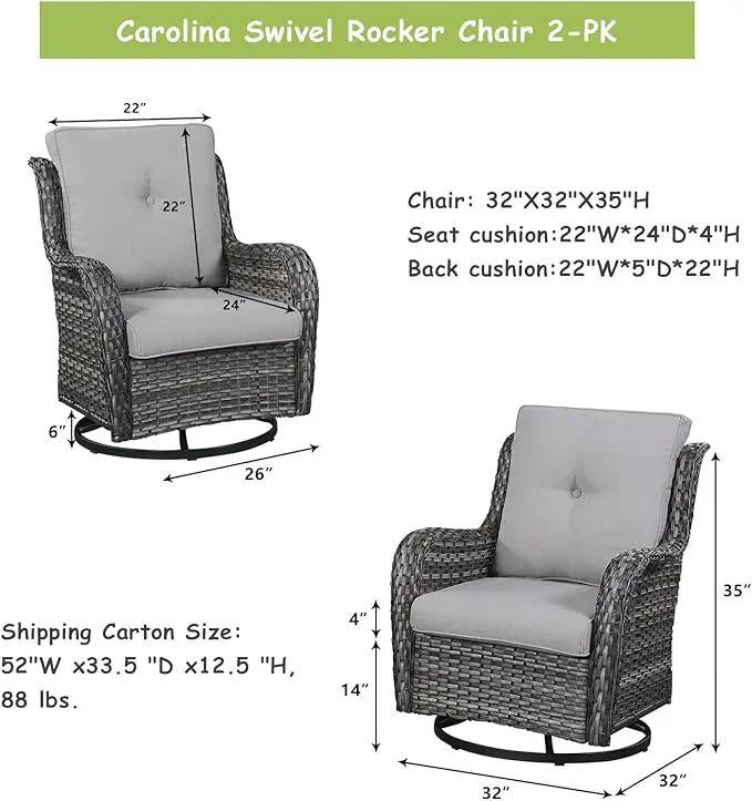 Outdoor Patio Swivel Rocker Chairs - Single Wicker Rattan Patio Swivel Rocking Chair with High Back,Deep Seating and Comfort Cushions for Deck Porch Garden,Mixed Grey/Grey by GreenHaven Gardens