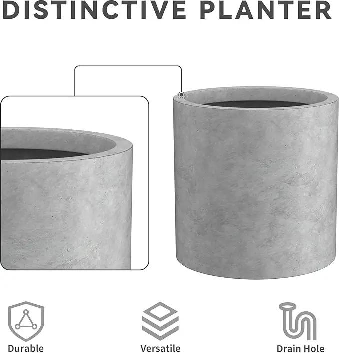 Kante 9.8" Dia Round Concrete Planter, Modern Style Large Cylindrical Plant Pot with Drainage Hole and Rubber Plug for Indoor Outdoor Patio, Natural Concrete by GreenHaven Gardens
