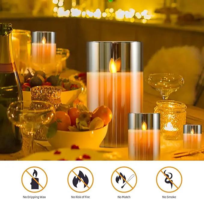 JOSU Flameless Candles 4" 5" 6" Set of 3 Outdoor Indoor Fake Pillars Gold Glass LED Battery Operated Candles Include 10-Key Remote Timer for Wedding Party Halloween Christmas Thanksgiving Fall Diwali by GreenHaven Gardens