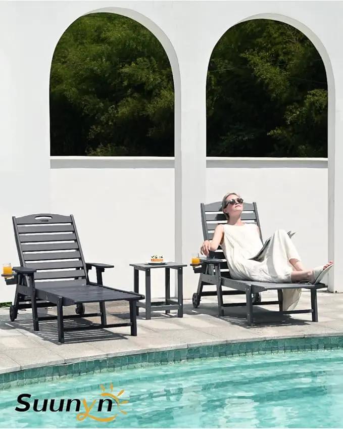 Lounge Chair Outdoor Set of 4 with Wheels, Adjustable 6-Position Chaise Lounge Outdoor, Patio Lounge Chair for Poolside Backyard, Grey by GreenHaven Gardens