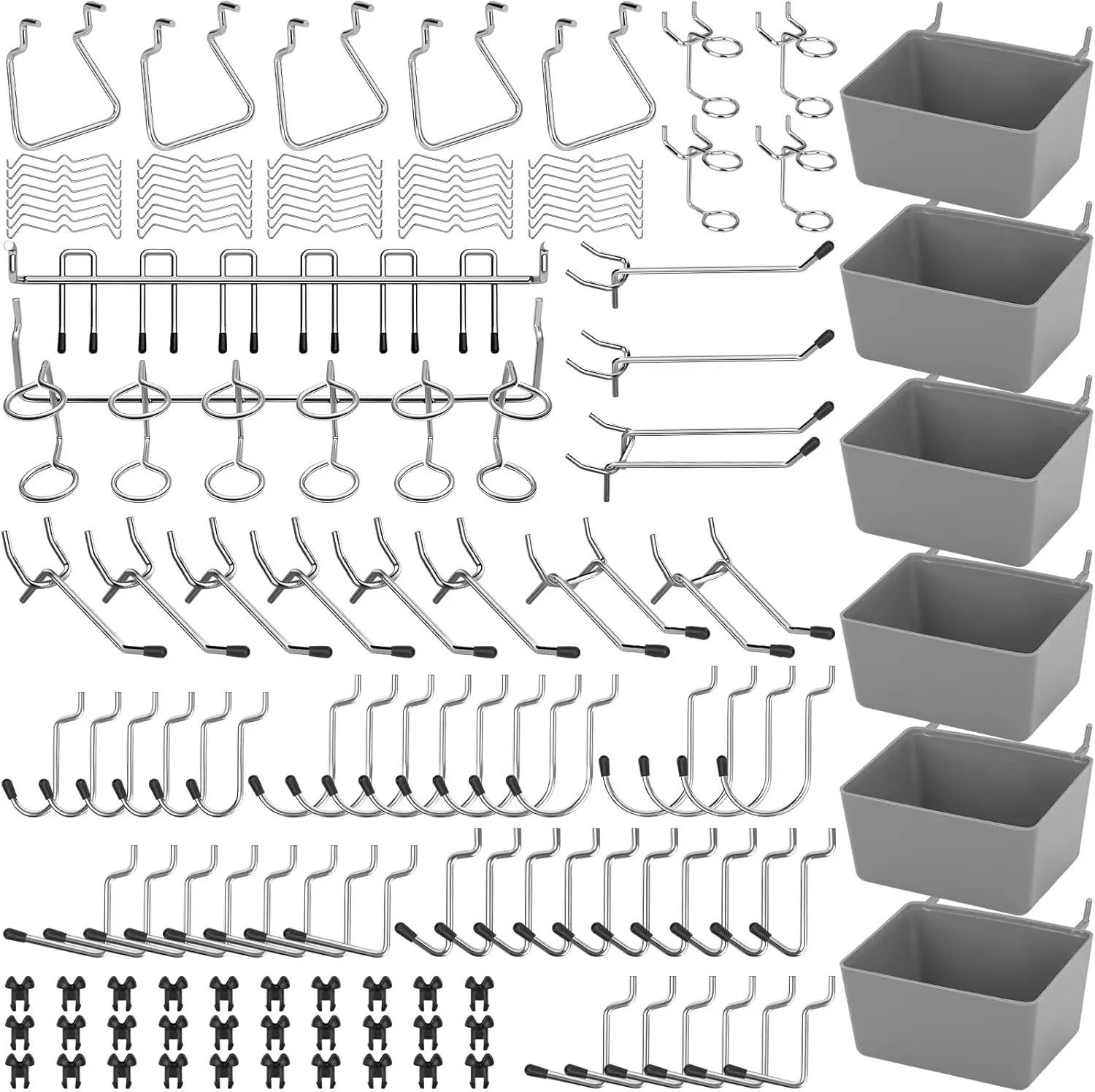 17-in-1 Pegboard Hooks Assortment - 143 Pcs 14 Sizes Peg Board Organizer Accessories Kit with 6 Pegboard Bins, 30 Silicone & 42 Stainless Steel Peg Hook Locks for 1/4" and 1/8" Pegboards Hanging Tools by GreenHaven Gardens
