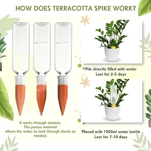 4 Pack Plant Watering Devices, Terracotta Self Watering Spikes with 25 oz Plastic Wine Bottles, Slow Release Plant Waterer Self Watering Planter for Vacation Indoor Outdoor Plant by GreenHaven Gardens