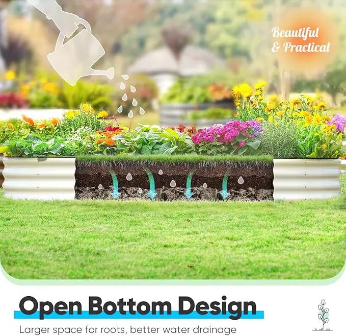 Quictent Galvanized Raised Garden Bed Kit, 8x4x1 ft Oval Metal Planter Box for Vegetables, Rubber Strip Edging Included (Beige) by GreenHaven Gardens