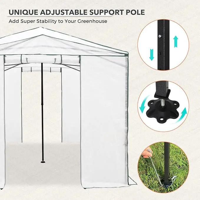 EAGLE PEAK 12x8 Portable Walk-in Greenhouse, Pop-up Indoor Outdoor Garden Green House, Zippered Doors and Windows, Heavy Duty Woven PE Cover, White by GreenHaven Gardens