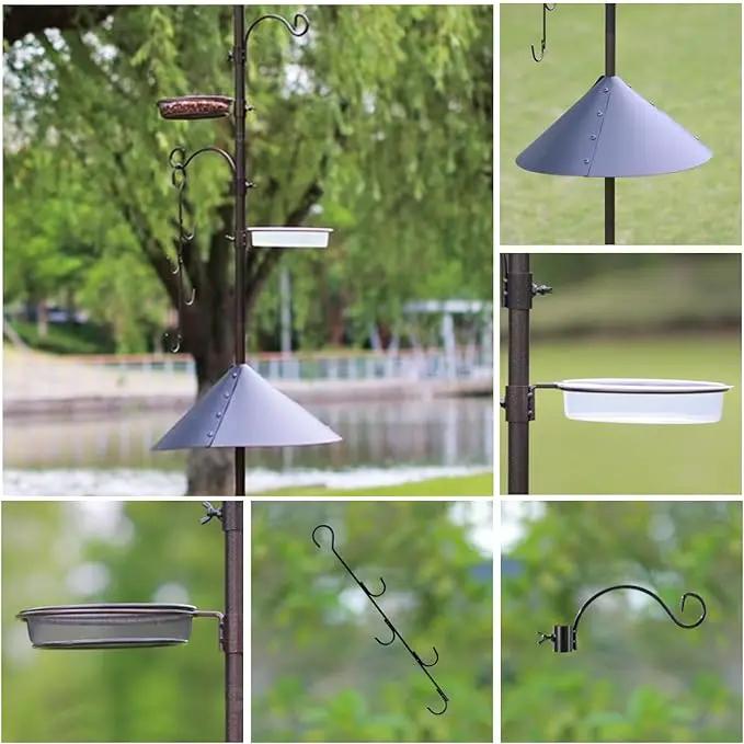 Bird Feeding Station Kit with Squirrel Baffle Bird Feeder Pole with Suet Cage Mesh Tray Fruit Hook Double W Hook for Attracting Wild Birds and Hanging Planter Hanger Lights by GreenHaven Gardens