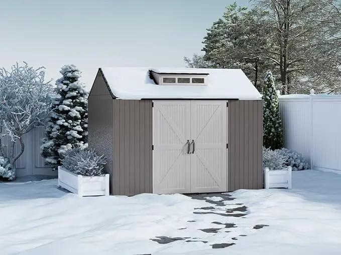 Rubbermaid Extra Large Resin Outdoor Storage Shed With Floor (7 x 10.5 Ft.) Weather Resistant Brown Organization for Home/Lawn Mower/Backyard Equipment/Bike Storage/Pool Supplies by GreenHaven Gardens