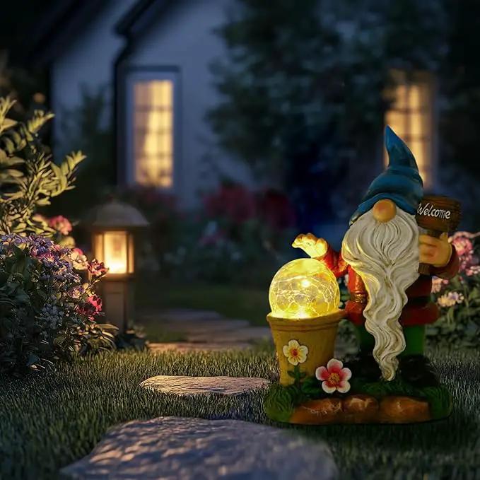 DiliComing Solar Garden Gnomes Outdoor Statues - Cute Gnome Statue with Welcome for Yard Patio Porch Lawn, Resin Gnome Figurine with Solar Light for Thanksgiving and Christmas by GreenHaven Gardens