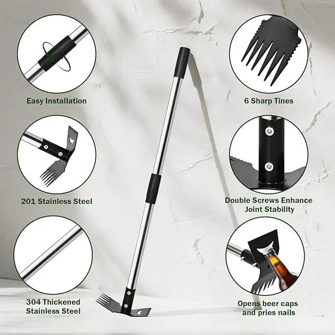 Weed Puller Tool with Long Handle - 58" Manual Weeder Remover Tool, 2 in 1 Hand Weed Rake and Garden Hoe for Gardening, Heavy Duty Uprooting Weeding Pull for Yard, Lawn, Patio and Garden by GreenHaven Gardens