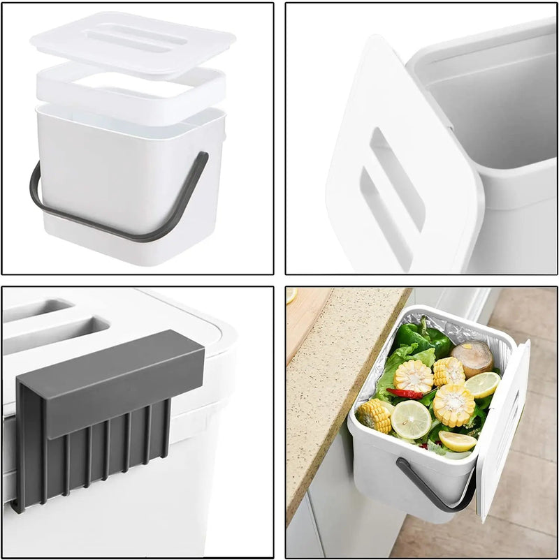 LALASTAR Trash Can with Lid, Wall-Mounted Under Sink Small Garbage Can for Kitchen, Bathroom, Hanging Plastic Trash Can, 1.8 Gallon, White by GreenHaven Gardens