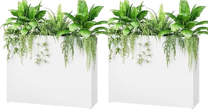 Stoog 38" Large Planters for Outdoor Plants Set of 2, All-Weather Rectangular Metal Planter Box with Removable Insert Shelf, Ideal for Plants, Flowers, Vegetables, Garden, White by GreenHaven Gardens