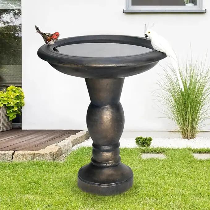 SKYFIRE 22-Inch Fibre Reinforced Concrete Pedestal Floor Fountain and Bird Bath Outdoor Decor for Garden, Patio, Lawn, Backyard - 20”L X 20”W X 22”H Antique Pedestal Birdbath by GreenHaven Gardens