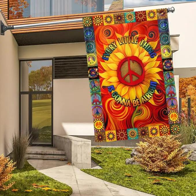 FLAGWIX Flags - Hippie Every Little Thing Is Gonna Be Alright Sunflower Flag DDH1403, House Flag (29.5" x 39.5") - USA House Garden Flags Premium Polyester - Decorative Outdoor Flags by GreenHaven Gardens