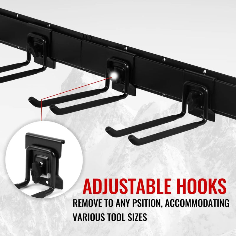 Locking Garden Tool Organizer, Garage Organization Wall Mount Storage Rack, Heavy Duty Metal Yard Tool Organizer, Adjustable Hanging Hooks, Hold Up to 420lbs (96Inch Black) by GreenHaven Gardens