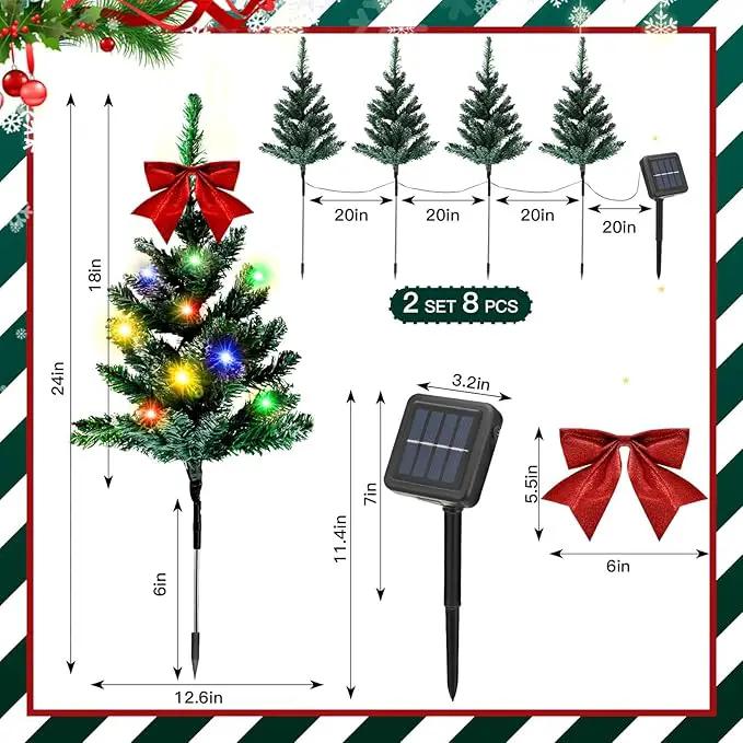 VIHOSE 8 Pcs Solar Christmas Trees Garden Stake Lights Outdoor Xmas Pathway Lights with Decorative Bows Solar Powered Pre-lit Christmas Tree Decor for Outdoor Winter Garden Patio by GreenHaven Gardens