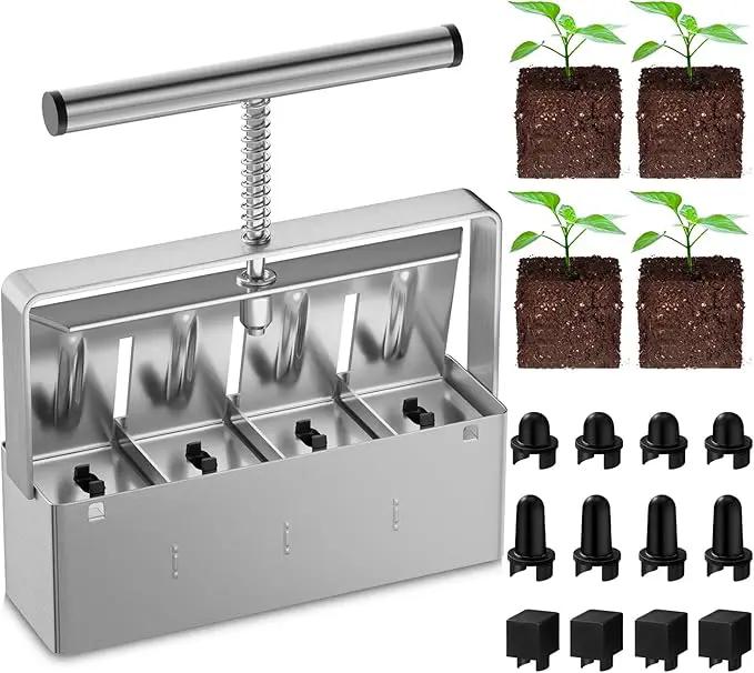 Soil Blocker, Soil Block Maker for Seed Starting with Strong Hand Held, 4 Pcs 2-Inch Soil Blocking Tool for Grow Seedling, Seed Starter Soil Tray Garden Potting Soil, Indoor Outdoor Plants by GreenHaven Gardens