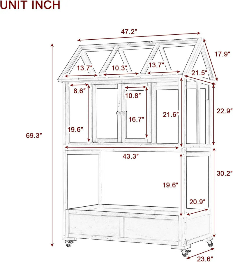 Garden Wood Portable Cold Frame - Mini Greenhouse with Wheels, Open Roof & Storage (Black+ Wood Color + WoodColor) by GreenHaven Gardens