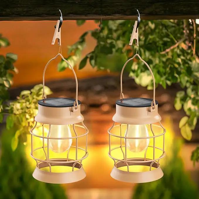 2 Pack Solar Outdoor Lights Metal Hanging Solar for Outside Lights Outdoor Waterproof Retro Design with Edison Bulb Decorative for Patio Porch Fence Garden Lawn by GreenHaven Gardens