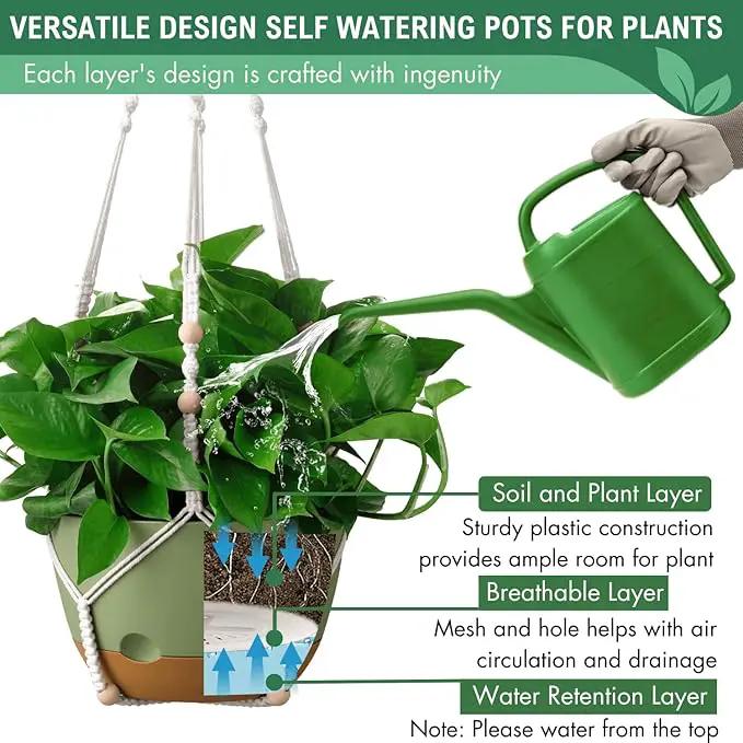 10 Inch Hanging Planters for Indoor Plants,Set of 2 Hanging Pots for Plants with Self-Watering, Outdoor Hanging Plant Pot with Drainage and 2 Kinds of Hanging Baskets Hangers for Home Decor and Garden by GreenHaven Gardens