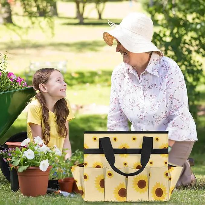 Sunflower Gardening Tool Bag,Heavy Duty Garden Tote Bag,Portable Oxford Gardening Storage Basket Organizer Handbag with Pockets Handle,Hand Tools Gifts for Outdoor Garden Lawn Yard by GreenHaven Gardens
