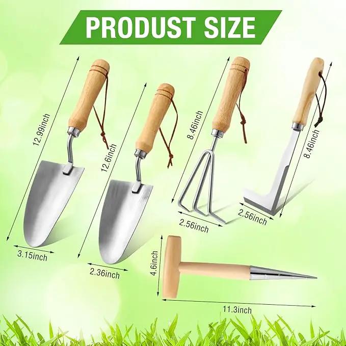 Lasnten 5 Pcs Garden Tool Set, Heavy Duty Gardening Tools with Hand Dibber, Hand Crack Weeder, Transplanter, Big Trowel, 3-Claw Cultivator for Planting Flowers, Gardening Gifts for Women and Men by GreenHaven Gardens