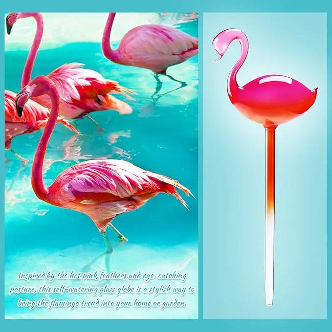Self-Watering Glass Globes 2PCS Flamingo Gradient Hot Pink 10" Long Hand Blown Bulbs Pot Plant Waterer Home Indoor Outdoor Garden Patio Hanging Flower Spike Decorative Automatic Irrigation System by GreenHaven Gardens