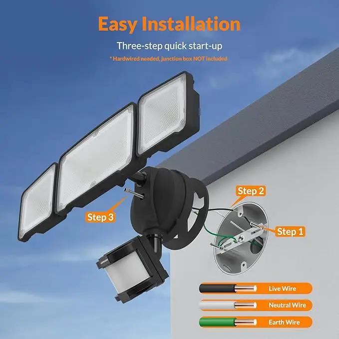 LEPOWER LED Motion Sensor Security Lights, 3 Head Motion Detected, 38W, 4200LM, Waterproof IP65, 5500K, Full Metal for Outdoor, Garage, Porch, Yard (Not Solar Powered, Black) by GreenHaven Gardens