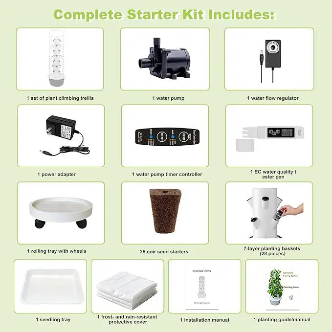 Hydroponic Growing System Kit,Indoor&Outdoor Vertical Hydroponic Growing Garden for Leafy Greens & Herbs, 28 Plant Sites with Climbing Trellis, Energy-Efficient Kit by GreenHaven Gardens