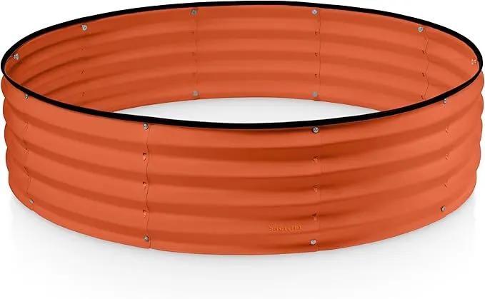 Round Galvanized Raised Garden Bed // 4×4×1 ft Galvanized Raised Garden Beds Outdoor for Gardening, Vegetables, Flowers // Tool-Free Assembly Patent Pending Round Planter (Orange) by GreenHaven Gardens