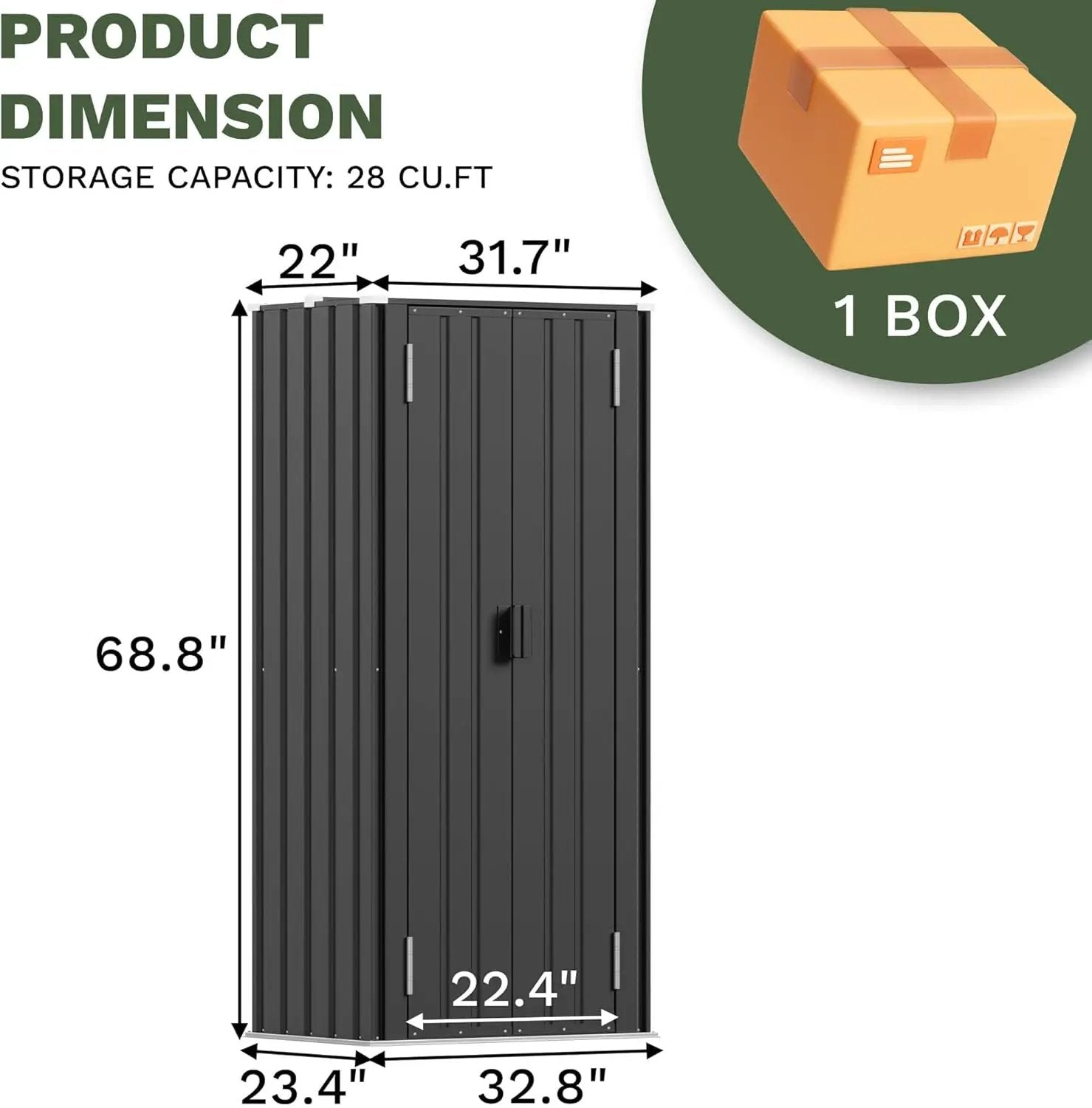 Patiowell 28 Cuft Outdoor Storage Cabinet with Lockable Door, Metal Storage Shed with 3 Adjustable Shelves, Indoor Outdoor Vertical Waterproof Tool Shed for Backyard Garden Patio Lawn, Black by GreenHaven Gardens