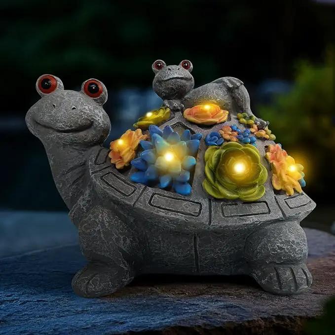 J.CARP Outdoor Solar Garden Turtle Statue with Succulents and 7 LED Lights for Garden, Patio, Lawn, Outdoor Patio and Deck Decorations, Unique Housewarming Gifts by GreenHaven Gardens