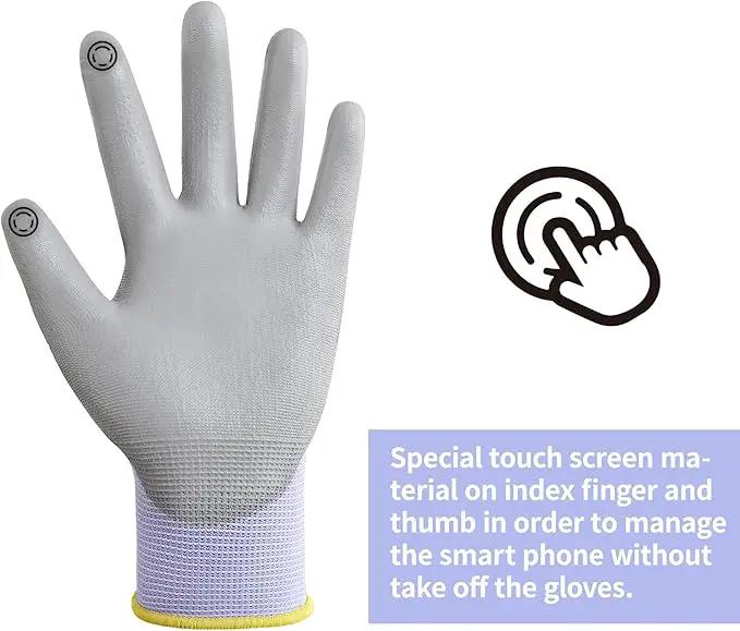 DULFINE Work Gloves for Men PU Coated 12 Pairs Bulk Pack,Purple Seamless Knit Glove with thin Polyurethane,Two Finger Touchscreen, for Men and Women, Ideal for Light Duty Work. (Large) by GreenHaven Gardens