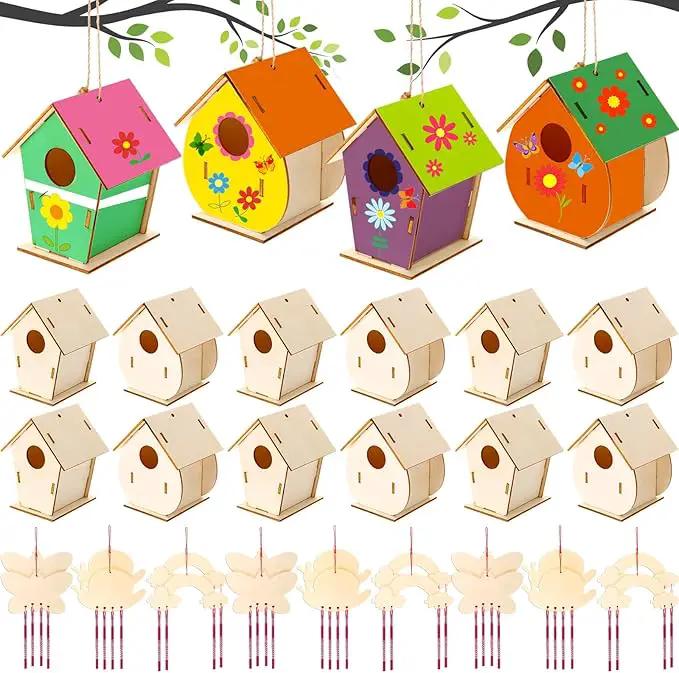 30 Pcs Crafts DIY Bird House Wind Chime Kit Unfinished Wood Birdhouse Kits 12 Wooden Birdhouses & 18 Wind Chimes Build and Paint Birdhouses Bulk Crafts Set by GreenHaven Gardens