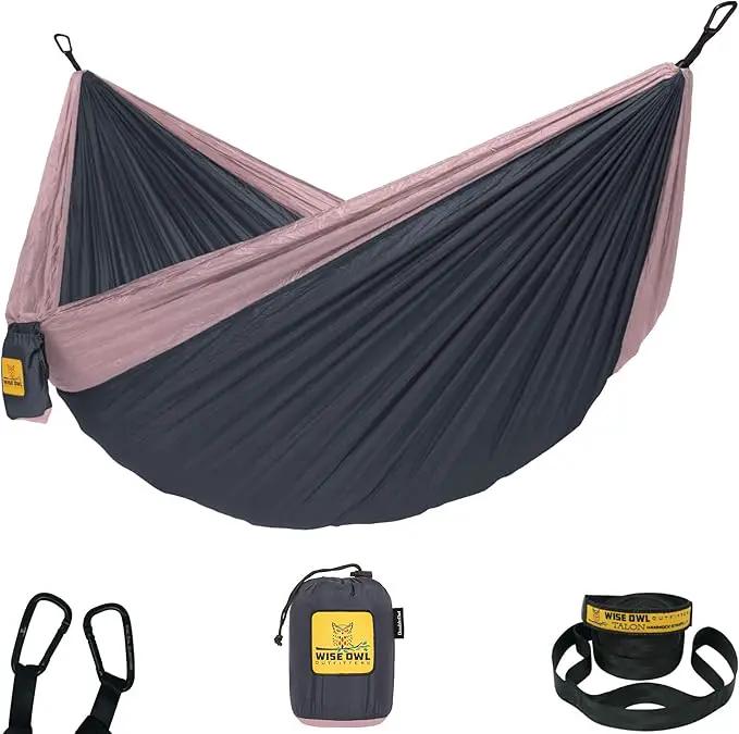 Wise Owl Outfitters Camping Hammock – 500lbs Portable Hammock with Tree Straps - Travel, Backpacking, Hiking, Outdoors Camping Gear - Single or Double by GreenHaven Gardens
