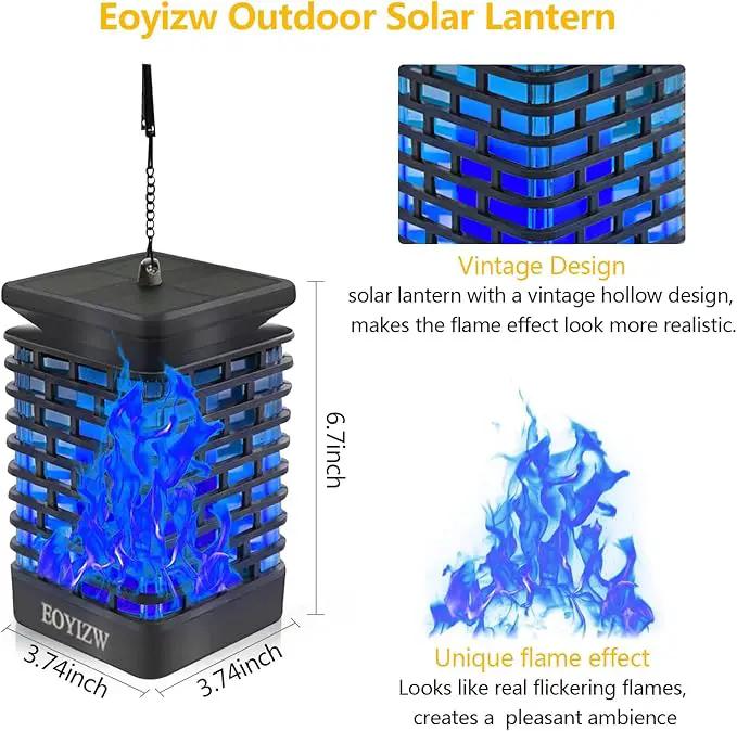 EOYIZW 99 LED Solar Lantern Flickering Flame Lights - 2 Pack Waterproof Garden Lights for Patio Yard Porch Lawn Decorations - Blue Solar Lanterns by GreenHaven Gardens