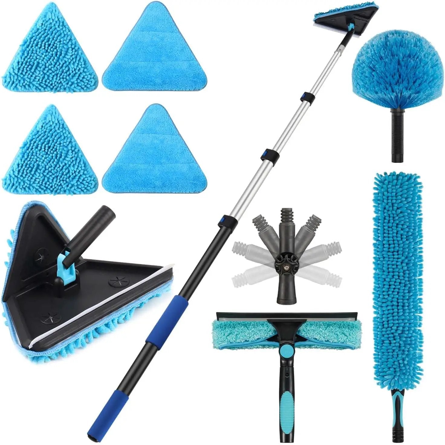 20 Feet High Ceilings Baseboard Wall Cleaner Mop with 12 Ft Extension Pole, Cobweb Duster, Window Cleaning Squeegee Kit (12ft) by GreenHaven Gardens