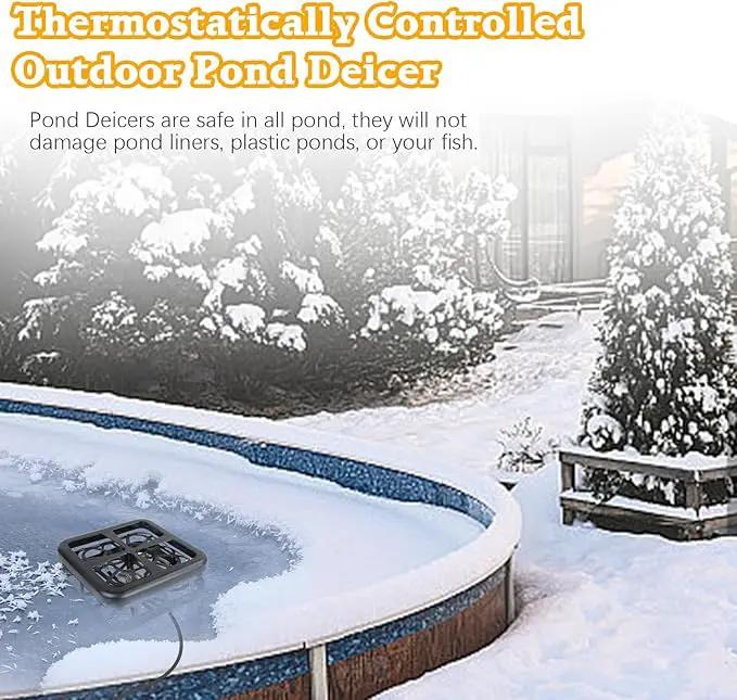 Aobiono Pond Heater De Icer, Winter Thermo Climate Floating Survival Solution for Outdoor Fish Pond Koi, Thermostat Control for Water Stock Tank Livestock Bird Bath Pet, 12 ft Cord (1500W) by GreenHaven Gardens
