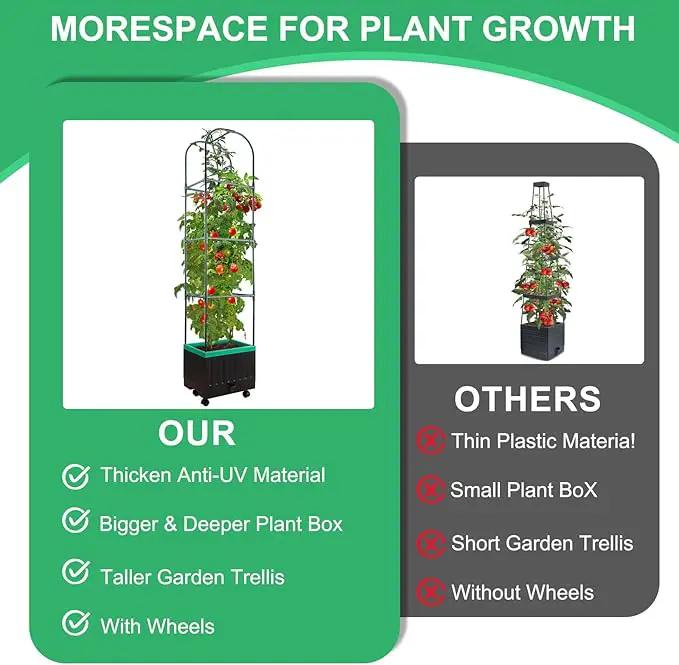 Raised Garden Bed with Self Watering Garden Pots, Planter Box with Trellis for Climbing Plants Vegetable Vine Flowers, Tomato Cage Planter for Indoor Outdoor Yard Greenhouse Use by GreenHaven Gardens